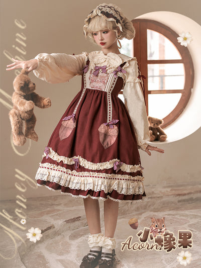 Honey Machine~Small Acorns~Squirrel Lolita Red Winter Dress free size version 1 