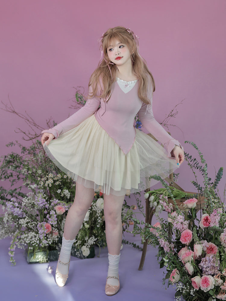 Yingtang~Swan Lake~Plus Size Ballet Lolita Skirt and Blouse pink blouse L 