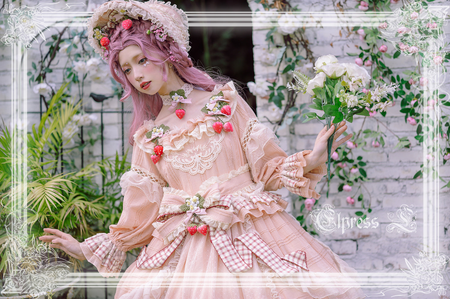 Elpress L - Peach Fragrance - Country Lolita Multicolors Strawberry Lolita OP Dress