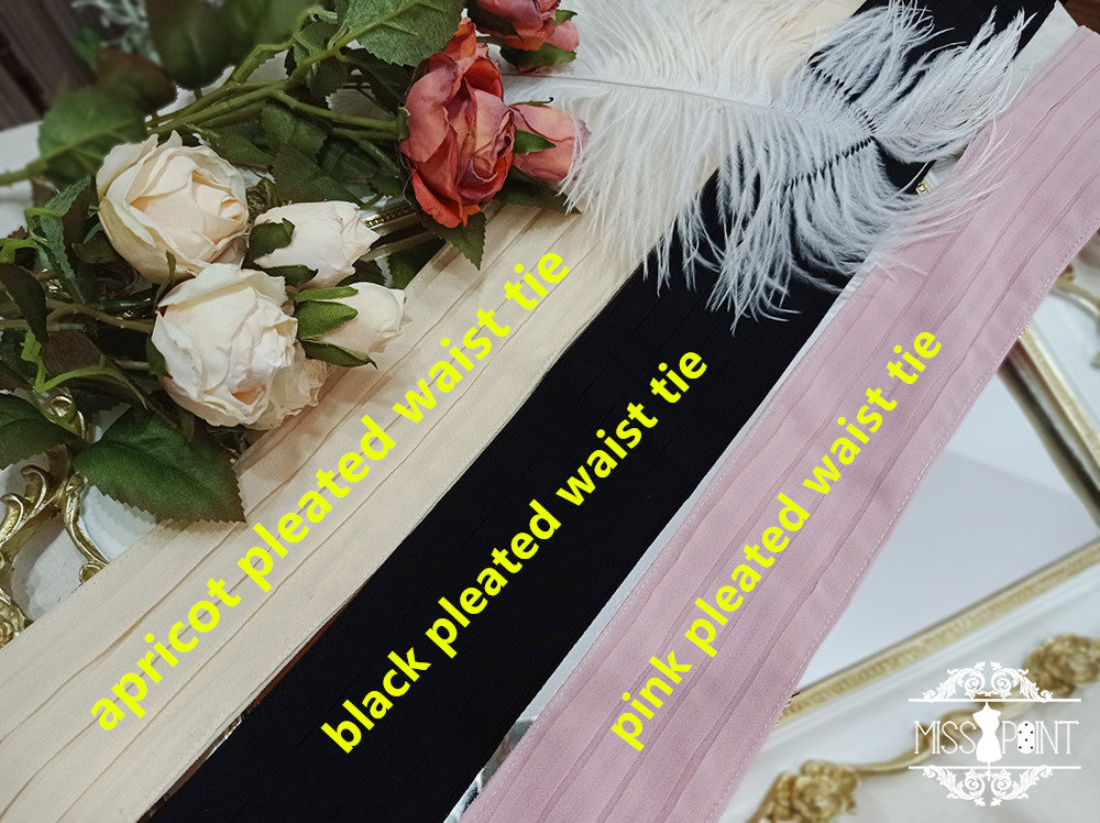 Miss Point - Woody Rose - Lolita Headband Flower Brooch black pleated waist tie