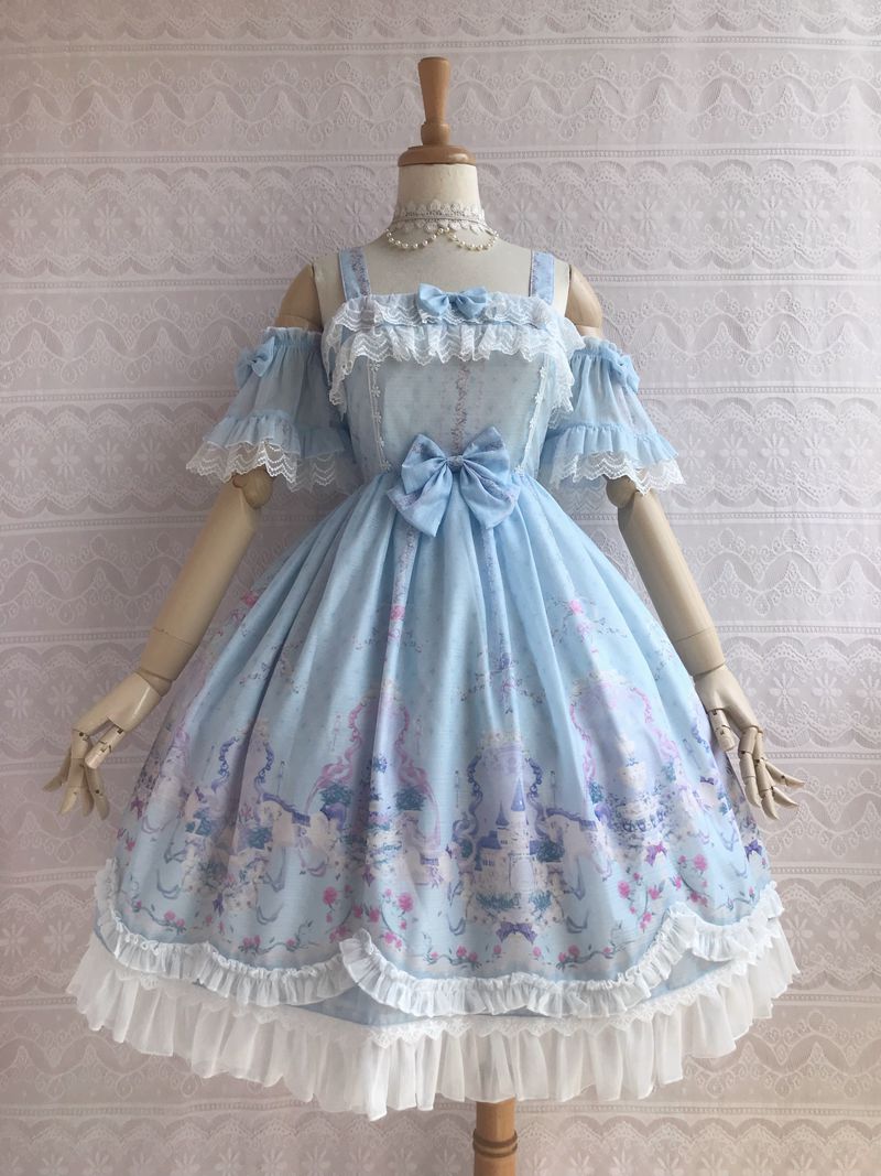 Yilia - Unicorn's Secret Garden Summer Lolita JSK Dress XS sky blue