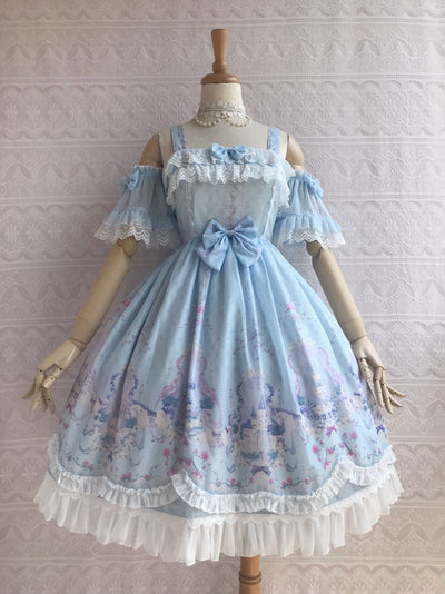 Yilia~Unicorn's Secret Garden Summer Lolita JSK Dress XS sky blue 