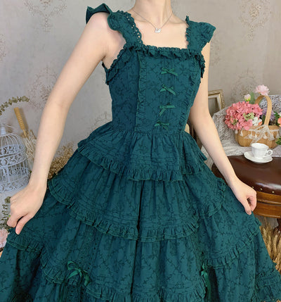 Little Dipper~Gone with the Wind~Tiered Ruffle Sweet Lolita SK Multicolors S dark green (short version) 