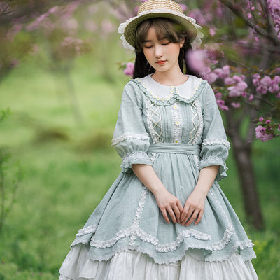 With Puji～Morning Flowers～Country Lolita OP Dress S morning flowers OP with overskirt 