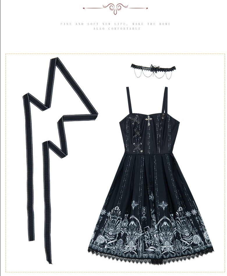 YingLuoFu - Red Heart Eyes - Retro Gothic JSK Dress S JSK Dress + Waist Tie + Necklace