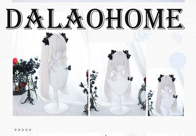 Dalao Home~Lolita Long Ponytail Straight White Wig   