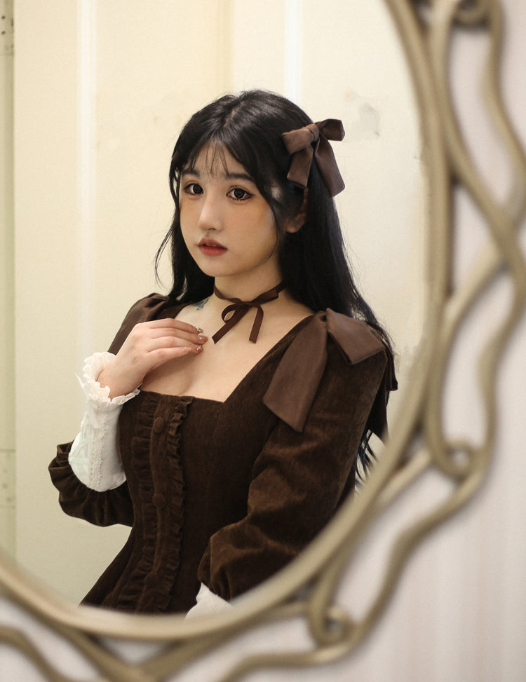 Sweet Wood - Annie's Gift - Elegant Velvet Lolita OP Dress One Size brown OP