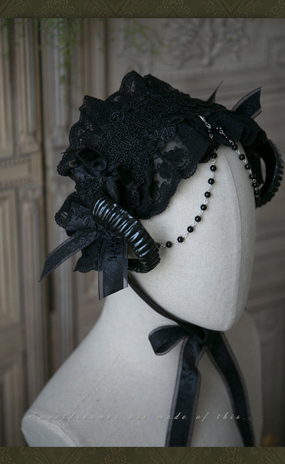 SweetDreamer~ Andariel~Devil Horn Lolita Lace Headband black  
