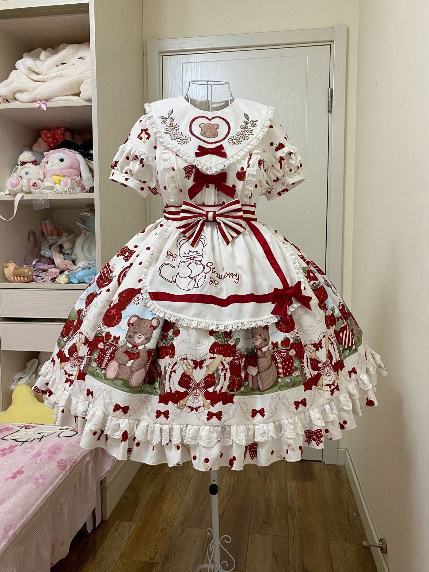 Rock Dream~New Year Christmas Kawaii Lolita OP Dress S short sleeve OP+apron 