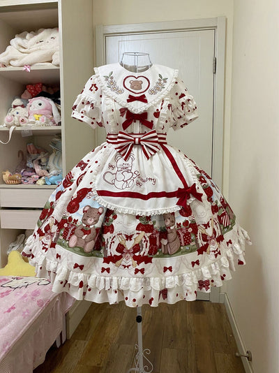 Rock Dream~New Year Christmas Kawaii Lolita OP Dress S short sleeve OP+apron 
