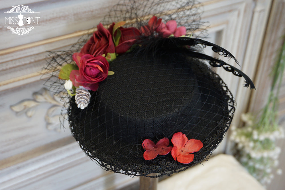 Miss point - Sally's Garden - Country Lolita Straw Top Hat small black top hat