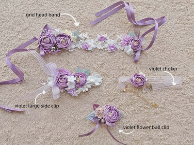 ZeeYe~Monica's Garden~Floral Lolita Clip Brooch Choker violet flower ball clip  