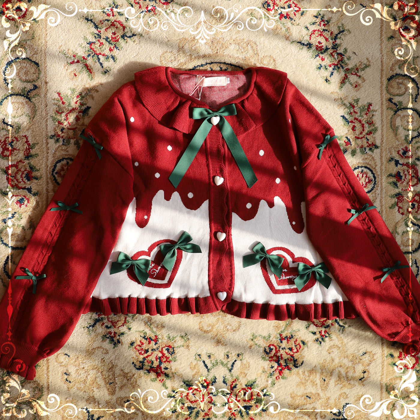 MIST~Beating Heart~Sweet Lolita Thick Sweater Coat Puff Sleeve S burgundy 