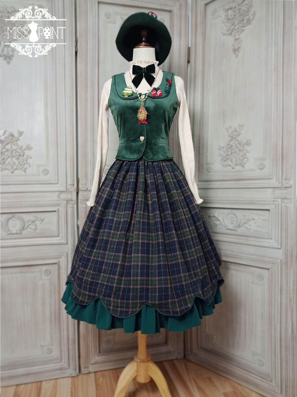 Miss Point~Christmas Preppy Style Velvet Lolita SK Vest Set   