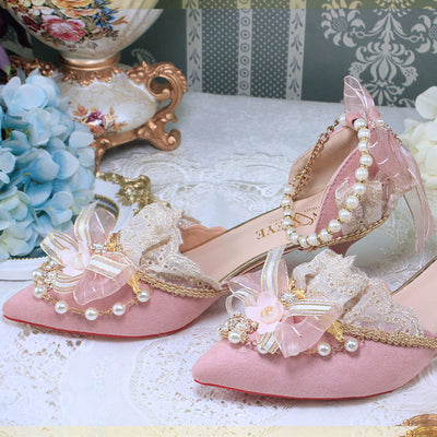One Night~Pointy Toe Wedding Bride Lolita Heels 34 pink 