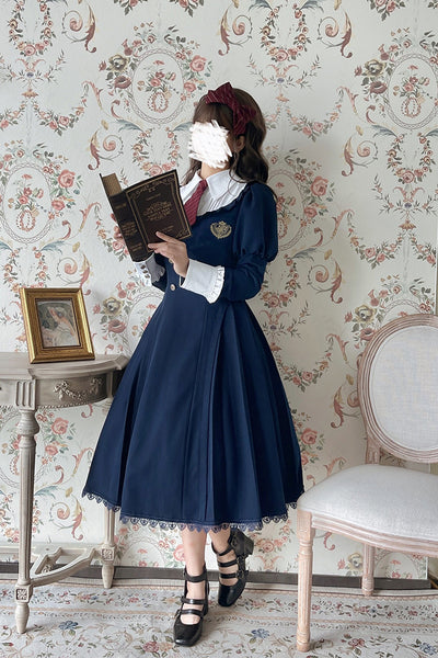Alice Girl~Greene College~Preppy Style Fake Two-piece Lolita OP   
