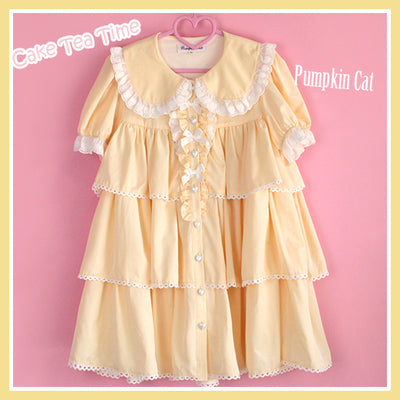 Pumpkin Cat~Cake Tea Time~ Daily Lolita OP Dress S creamm yellow dress 