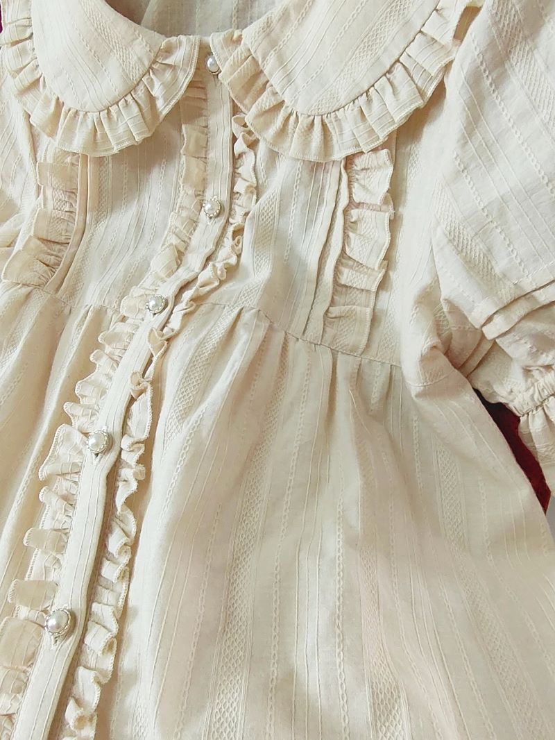 Yilia~Ruffle Lace Lolita Short Sleeve Cotton Shirt   