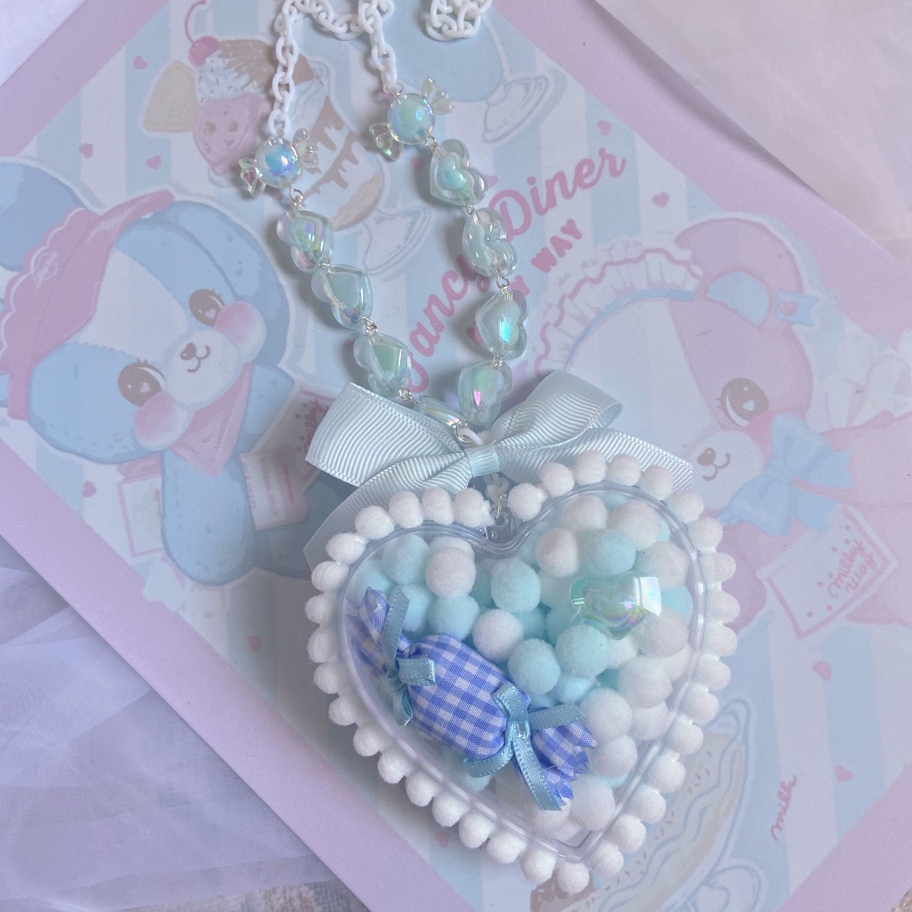 Bear doll - Sweet Lolita Handmade Necklace light blue heart