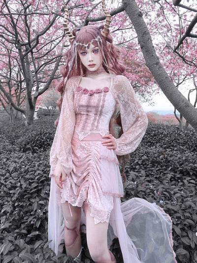 Blood Supply~Sakura Nightmare~Pink Rose Embossed Lolita Top   