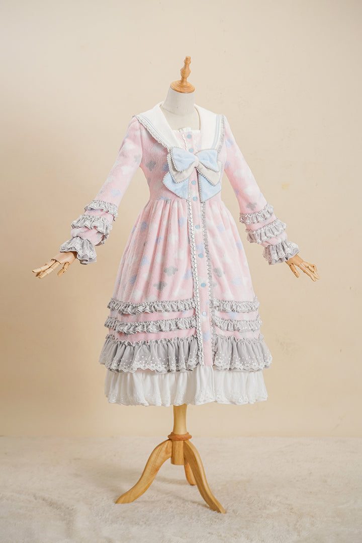 Fantastic Wind~Sleep in the Cloud~Thickened Kawaii Pajamas Lolita Set S pink set (nightdress + pajama pants) 