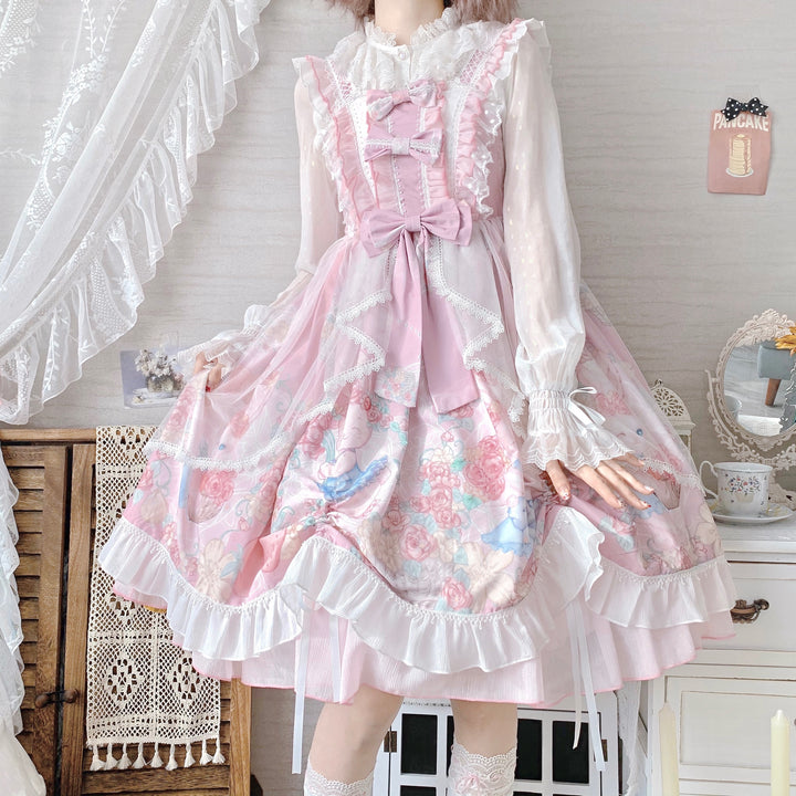 (Buyforme)Sugar Girl~Lolita Wreath Bunny Printed Summer JSK   