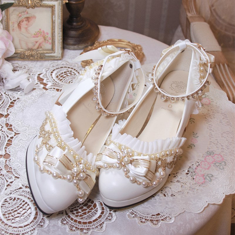 One Night~Handmade White Wedding Lolita Heel Shoes