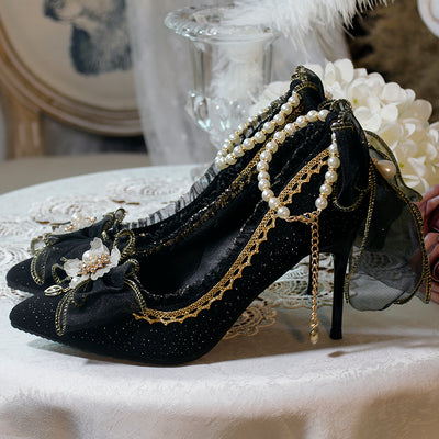 One Night~Wedding Lolita High Heels Shoes 34 black (thin heel 7 cm) 