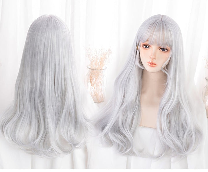 Hengji~60cm Long Silver White Wavy Cos Wig   