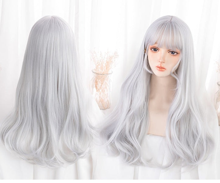 Hengji - 60cm Long Silver White Wavy Cos Wig