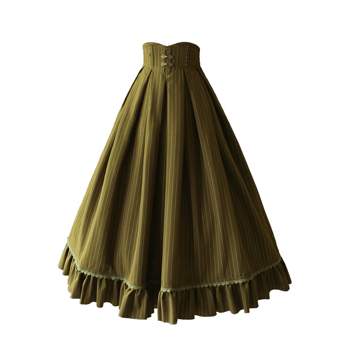 Forest Wardrobe~North of the Forest~Classic Lolita Striped Vest Skirt Set S olive green long skirt In stock