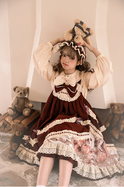 Honey Machine~Small Acorns~Squirrel Lolita Red Winter Dress   