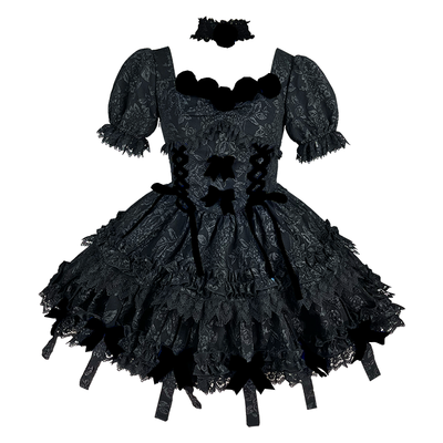 (Buy for me) Diamond Honey~Gothic Lolita Magnificent OP S black OP+black roses(with hime sleeves) 