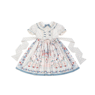 (Buy for me) CEL Lolita~Porcelain Teaparty~Sweet Lolita OP Dress M fog blue x green plaid 