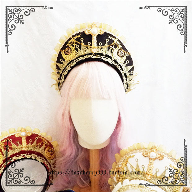Fox Cherry~Gorgeous Lolita Palace Retro Golden Tudor Headdress free size balck (balck) 4504:10537