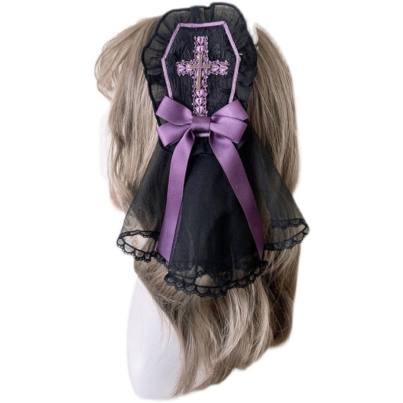 Alice Girl - Cross Maiden - Gothic Lolita Hair Clips Veil Headbow Black-purple