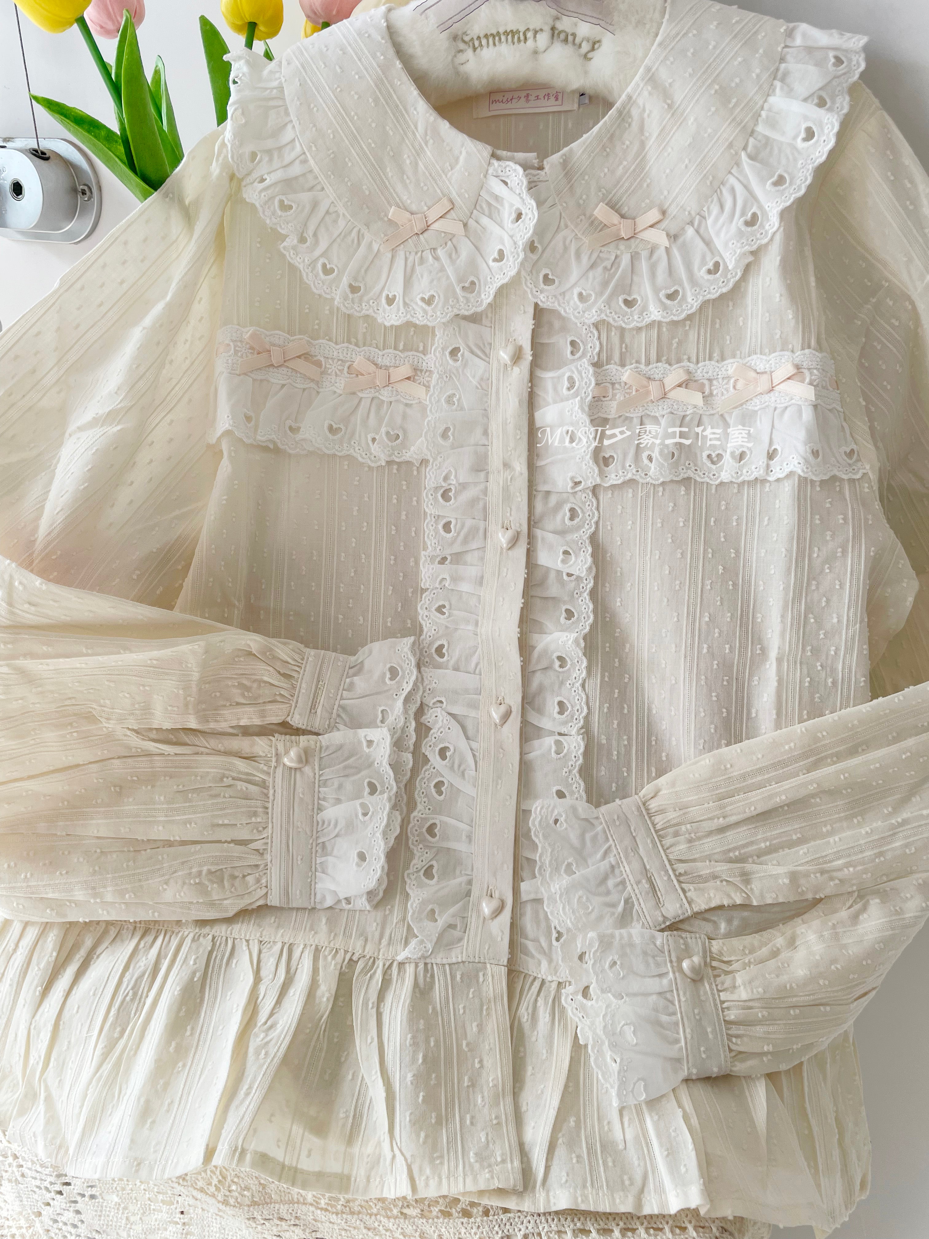 MIST - Sweet Lolita Blouse Doll Collar Multicolor M beige