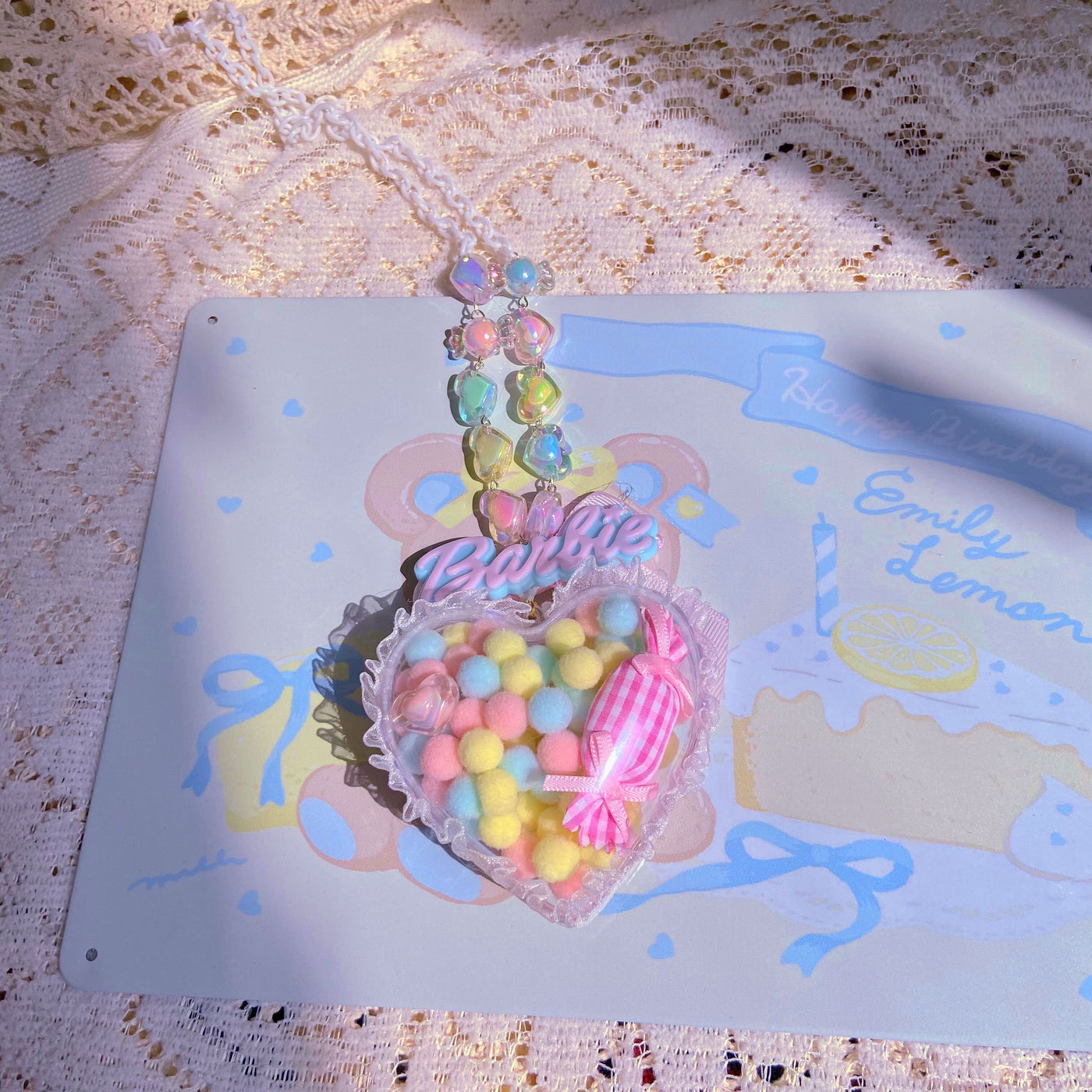 (Buyforme)Bear doll~Sweet Lolita Handmade Necklace Sweater Chain transparent heart  