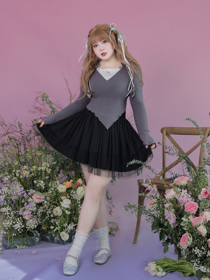 Yingtang~Swan Lake~Plus Size Lolita Skirt and Blouse Ballet Style gray blouse L 