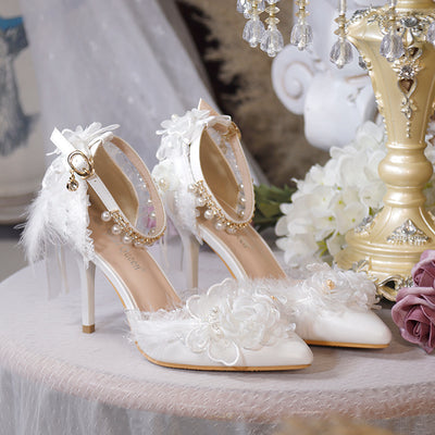 One Night~Flower Wedding Pointed Toe High Heels 34 white (9.5cm) 