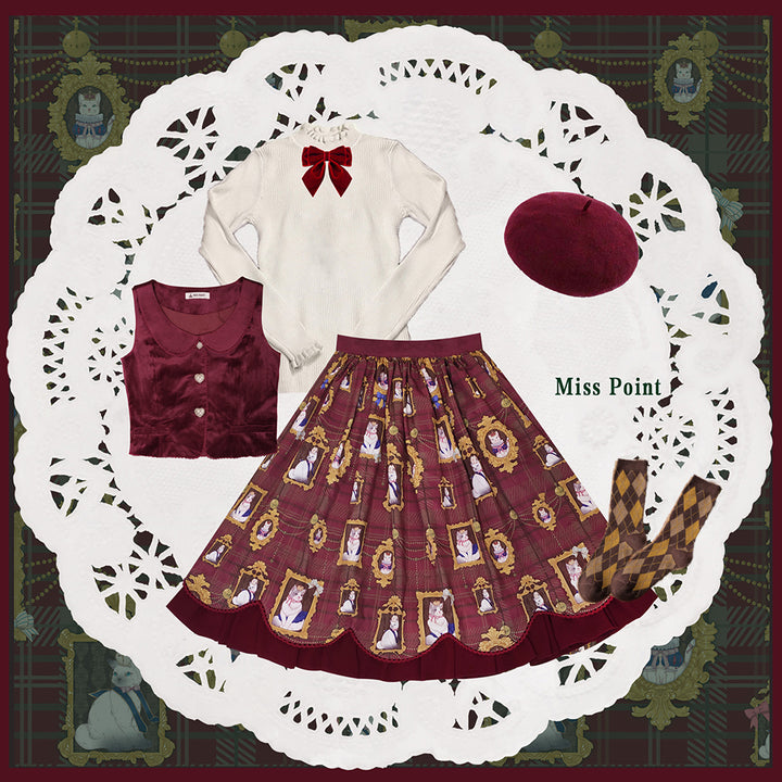 Miss Point~Christmas Preppy Style Velvet Lolita SK Vest Set   