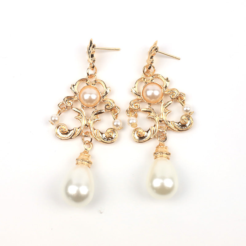 Rose of Sharon - French Lolita Baroque Vintage Pearl Earrings white pearl ear studs