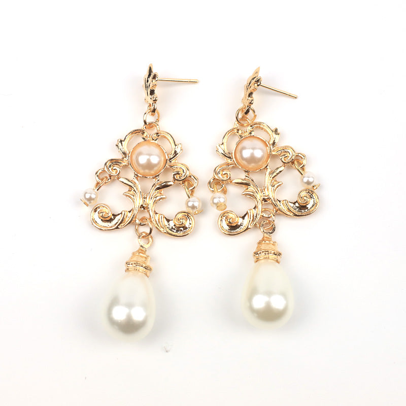 Rose of Sharon~French Lolita Baroque Vintage Pearl Earrings white pearl ear studs  
