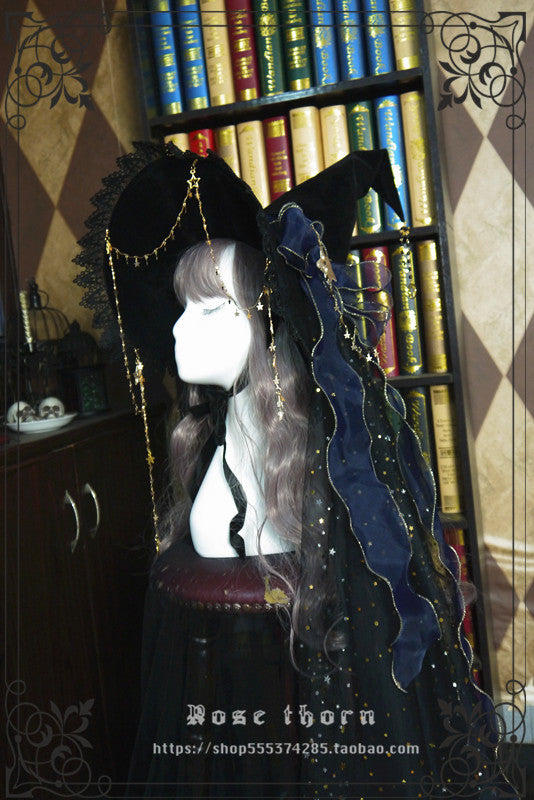 Rose Thorn~Twinkle Yarn Lolita Halloween Witch Hat   