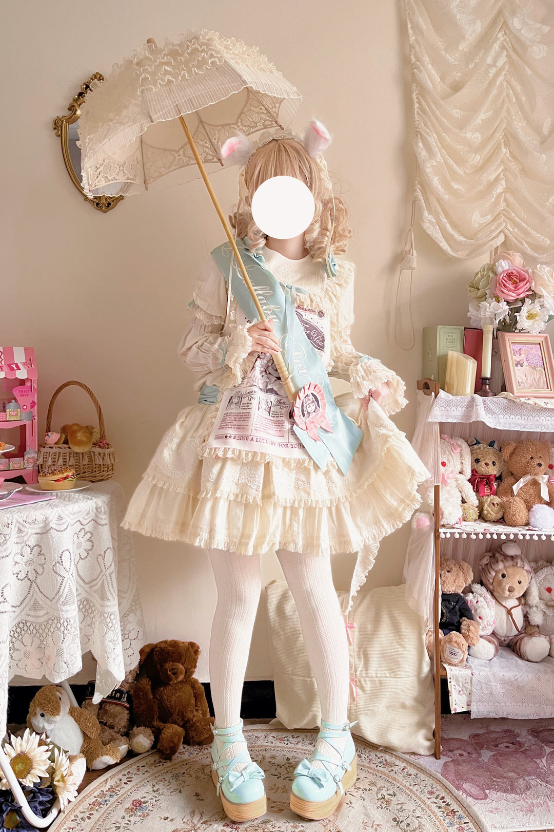 LongMao Lolita~Hollow Embroidered Lace Lolita Parasol Multicolors   