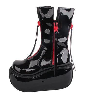 Angelic imprint~J-fashion Classic Punk Lolita Tassel Boots 33 patent black leather 