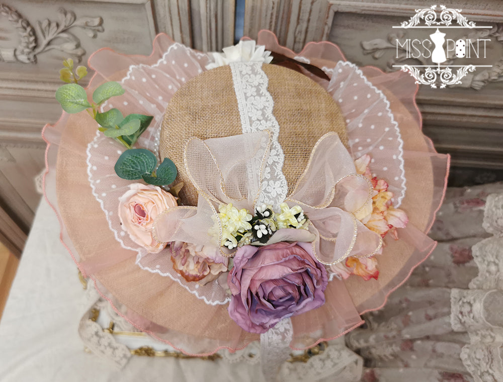 Miss Point - Woody Rose - Elegant Flower Lolita Hat pink small hat