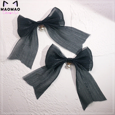 (BuyForMe) MaoJiang Handmade~Kawaii Bows Lolita Head Accessories black-big bow bead hairpin (a pair)  