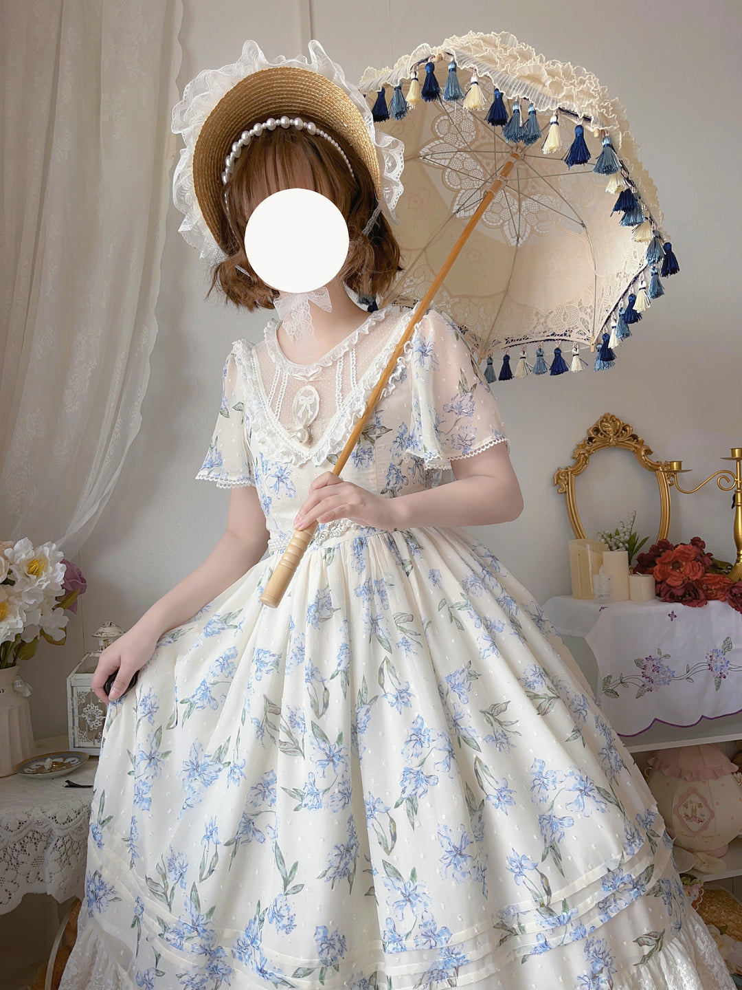 LongMao Lolita~Hollow Embroidered Lace Lolita Parasol Multicolors   