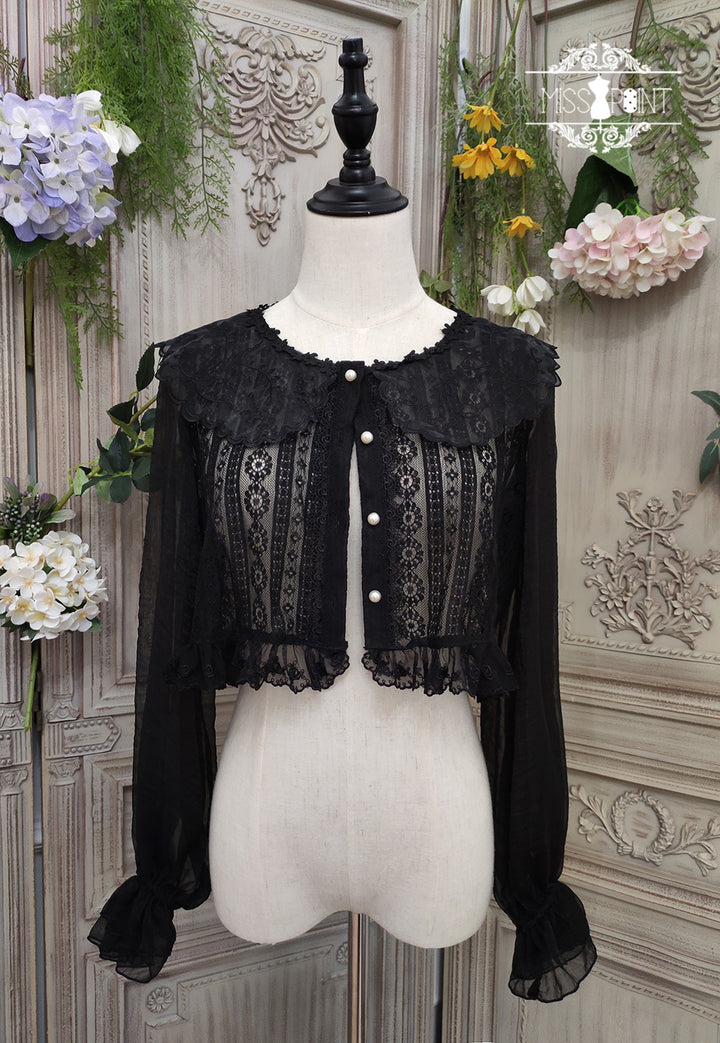 Miss Point~Woody Rose~Elegant Retro Lolita Blouse S black long sleeve (L M S) 528:61023